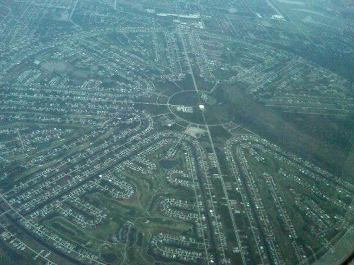 An aerial view of Rotonda West from an airplane.